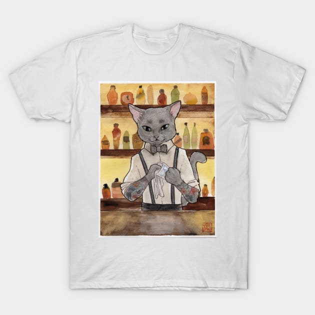 Bartender Cat Takeshi T-Shirt by aMIYAKOm